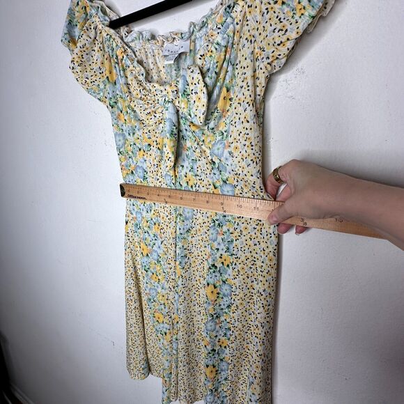 Topshop Cute Yellow Multi Color Ditsy Floral Off Shoulder Mini Puff Sleeve 4 - Picture 13 of 15